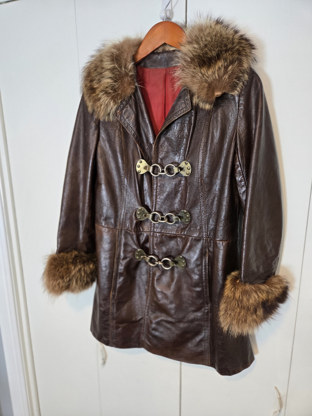 Women's Brown Leather Jacket with Fur Trim